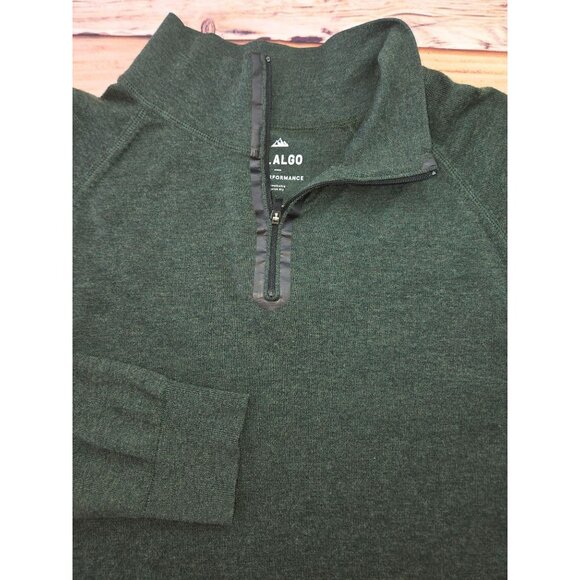 01.Algo Mens Green Wool Blend Sweater Large Performance Quarter-Zip Pullover - Picture 5 of 10